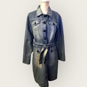 Classic Denim Trench Coat Dress with Belt‎ Medium Wash